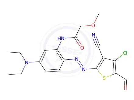 Chemical structure of Acetamide, N-2-(4-chloro-3-cyano-5-formyl-2-thienyl)azo-5-(diethylamino)phenyl-2-methoxy-