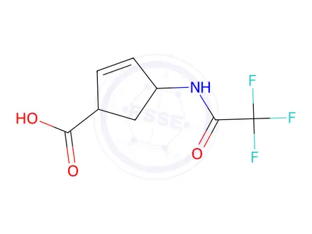 Chemical structure of 4-(2,2,2-Trifluoroacetamido)cyclopent-2-ene-1-carboxylic acid