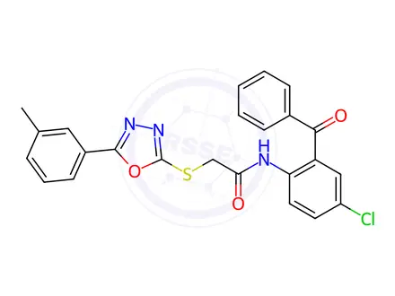 Chemical structure of N-(2-Benzoyl-4-chlorophenyl)-2-((5-(m-tolyl)-1,3,4-oxadiazol-2-yl)thio)acetamide