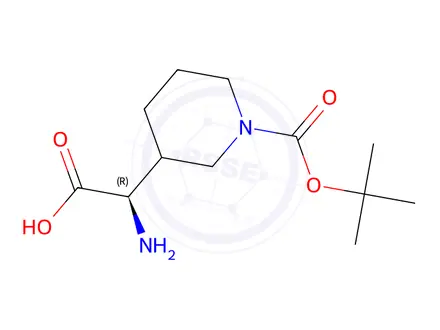 Chemical structure of (2R)-2-amino-2-(1-(tert-butoxycarbonyl)piperidin-3-yl)acetic acid
