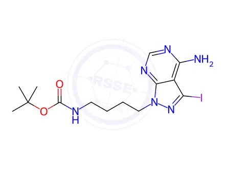 Chemical structure of Carbamic acid, N-[4-(4-amino-3-iodo-1H-pyrazolo[3,4-d]pyrimidin-1-yl)butyl]-, 1,1-dimethylethyl ester