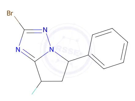 Chemical structure of 2-Bromo-7-fluoro-5-phenyl-6,7-dihydro-5H-pyrrolo[1,2-b][1,2,4]triazole