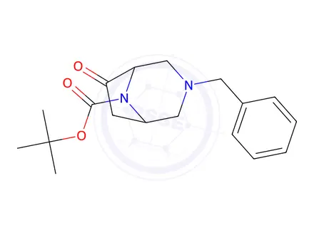 Chemical structure of 3,8-Diazabicyclo[3.2.1]octane-8-carboxylic acid, 6-oxo-3-(phenylmethyl)-, 1,1-dimethylethyl ester