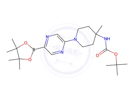 Chemical structure of Tert-butyl (4-methyl-1-(5-(4,4,5,5-tetramethyl-1,3,2-dioxaborolan-2-yl)pyrazin-2-yl)piperidin-4-yl)carbamate