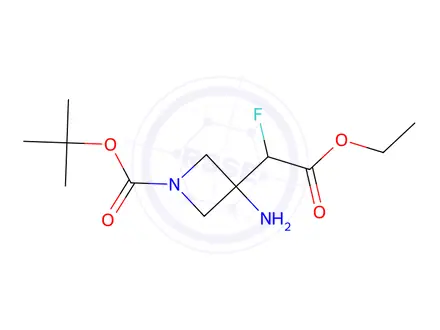 Chemical structure of tert-butyl 3-amino-3-(2-ethoxy-1-fluoro-2-oxo-ethyl)azetidine-1-carboxylate