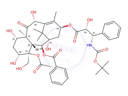 Chemical structure of (1S,3R,4S,4aR,5S,6S,8S,11R,12aS)-4-Acetoxy-8-(((2R,3S)-3-((tert-butoxycarbonyl)amino)-2-hydroxy-3-phenylpropanoyl)oxy)-1,3,6,11-tetrahydroxy-4-(hydroxymethyl)-9,12a,13,13-tetramethyl-12-oxo-1,2,3,4,4a,5,6,7,8,11,12,12a-dodecahydro-6,10-methanobenzo[10]annulen-5-yl benzoate