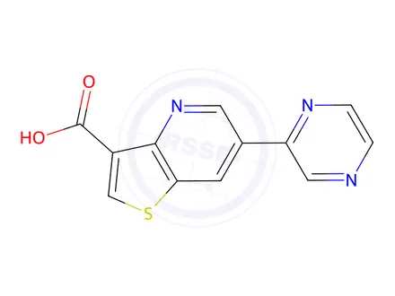 Chemical structure of 6-(Pyrazin-2-yl)thieno[3,2-b]pyridine-3-carboxylic acid