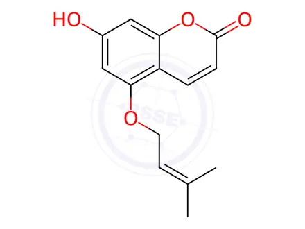 Chemical structure of 7-Hydroxy-5-[(3-methyl-2-buten-1-yl)oxy]-2H-1-benzopyran-2-one