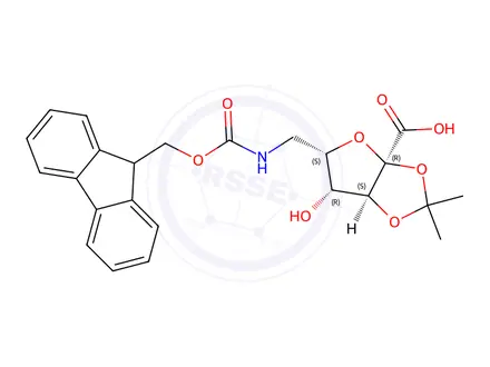 Chemical structure of (3aR,5S,6R,6aS)-5-(((((9H-Fluoren-9-yl)methoxy)carbonyl)amino)methyl)-6-hydroxy-2,2-dimethyltetrahydrofuro[2,3-d][1,3]dioxole-3a-carboxylic acid