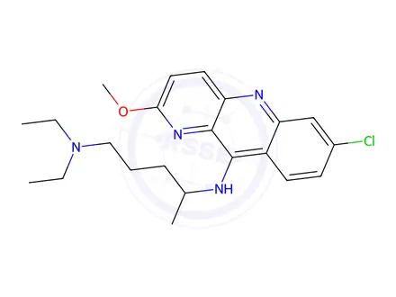 Chemical structure of N4-(7-chloro-2-methoxybenzo[b]-1,5-naphthyridin-10-yl)-N1,N1-diethylpentane-1,4-diamine dihydrochloride
