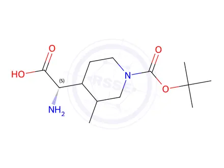 Chemical structure of (2S)-2-amino-2-(1-(tert-butoxycarbonyl)-3-methylpiperidin-4-yl)acetic acid