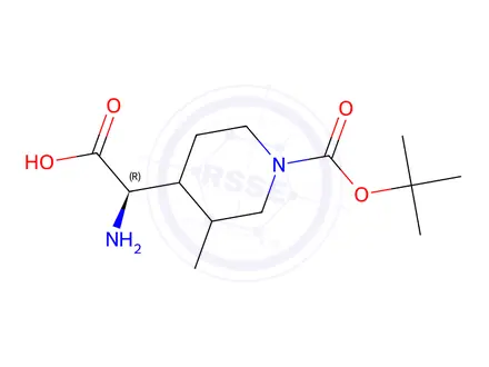 Chemical structure of (2R)-2-amino-2-(1-(tert-butoxycarbonyl)-3-methylpiperidin-4-yl)acetic acid
