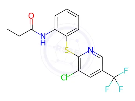 Chemical structure of N-(2-{[3-chloro-5-(trifluoromethyl)pyridin-2-yl]sulfanyl}phenyl)propanamide