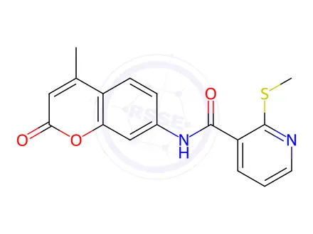 Chemical structure of N-(4-Methyl-2-oxo-2H-chromen-7-yl)-2-(methylthio)nicotinamide