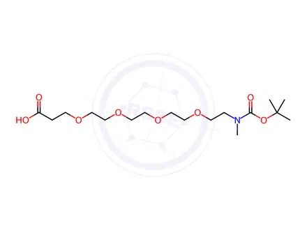 Chemical structure of 5,8,11,14-Tetraoxa-2-azaheptadecanedioic acid, 2-methyl-, 1-(1,1-dimethylethyl) ester
