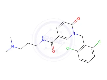 Chemical structure of 1-[(2,6-Dichlorophenyl)methyl]-N-[3-(dimethylamino)propyl]-6-oxo-1,6-dihydropyridine-3-carboxamide