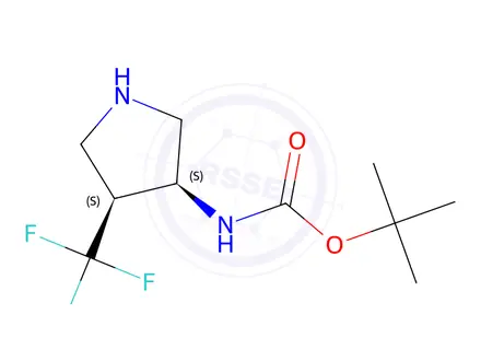 Chemical structure of Tert-butyl ((3S,4S)-4-(trifluoromethyl)pyrrolidin-3-yl)carbamate