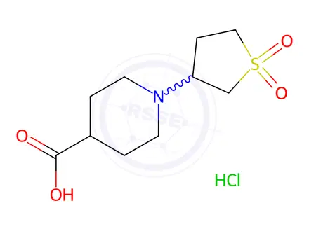 Chemical structure of 1-(1,1-Dioxidotetrahydrothien-3-yl)piperidine-4-carboxylic acid hydrochloride