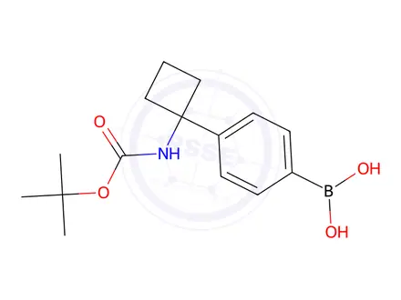 Chemical structure of (4-(1-((tert-Butoxycarbonyl)amino)cyclobutyl)phenyl)boronic acid