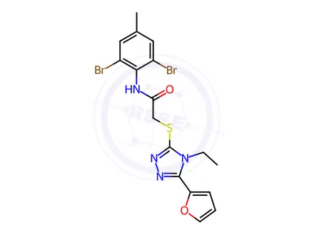 Chemical structure of N-(2,6-Dibromo-4-methylphenyl)-2-((4-ethyl-5-(furan-2-yl)-4H-1,2,4-triazol-3-yl)thio)acetamide