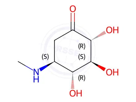 Chemical structure of Cyclohexanone, 2,3,4-trihydroxy-5-(methylamino)-, (2R,3S,4R,5S)-(9CI)