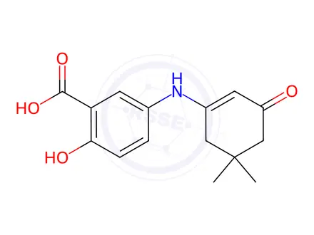 Chemical structure of 5-(5,5-DIMETHYL-3-OXO-CYCLOHEX-1-ENYLAMINO)-2-HYDROXY-BENZOIC ACID