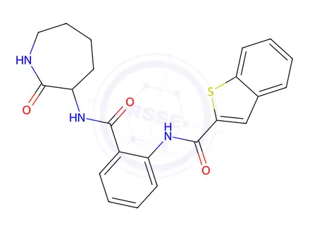 Chemical structure of N-(2-((2-Oxoazepan-3-yl)carbamoyl)phenyl)benzo[b]thiophene-2-carboxamide