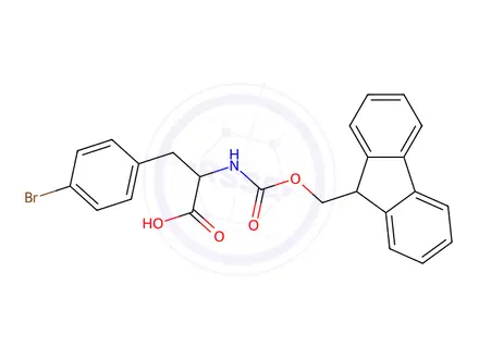 Chemical structure of 2-((((9H-Fluoren-9-yl)methoxy)carbonyl)amino)-3-(4-bromophenyl)propanoic acid