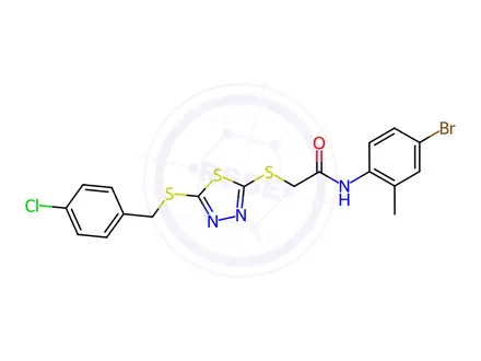 Chemical structure of N-(4-Bromo-2-methylphenyl)-2-((5-((4-chlorobenzyl)thio)-1,3,4-thiadiazol-2-yl)thio)acetamide