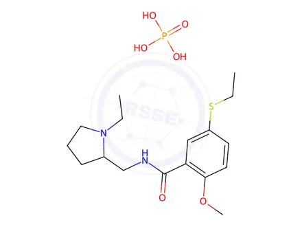 Chemical structure of N-[(1-ethylpyrrolidin-2-yl)methyl]-5-(ethylthio)-2-methoxybenzamide phosphate