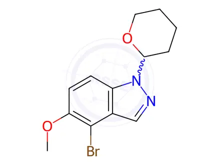 Chemical structure of 4-Bromo-5-methoxy-1-(tetrahydro-2H-pyran-2-yl)-1H-indazole