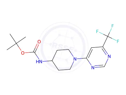 Chemical structure of tert-Butyl N-{1-[6-(trifluoromethyl)pyrimidin-4-yl]piperidin-4-yl}carbamate