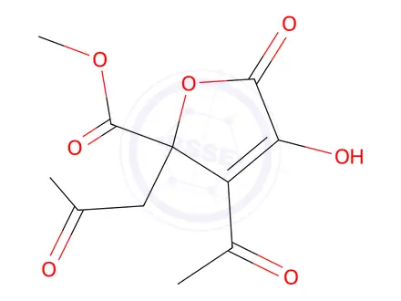 Chemical structure of methyl 3-acetyl-2,5-dihydro-4-hydroxy-5-oxo-2-(2-oxopropyl)-2-furoate