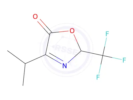 Chemical structure of 4-(propan-2-yl)-2-(trifluoromethyl)-2,5-dihydro-1,3-oxazol-5-one