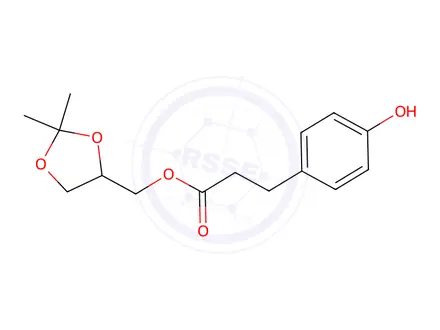 Chemical structure of BENZENEPROPANOIC ACID,4-HYDROXY-,(2,2-DIMETHYL-1,3-DIOXOLAN-4-YL)METHYL ESTER