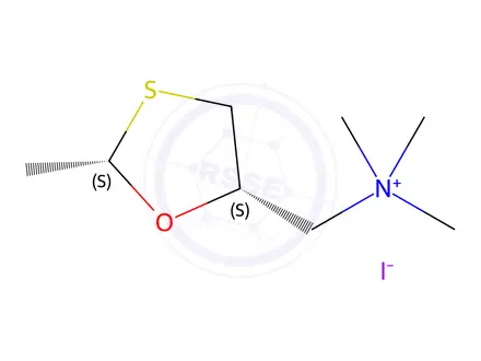 Chemical structure of cis-2-Methyl-5-trimethylammoniummethyl-1,3-oxathiolane Iodide