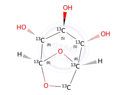 Chemical structure of 1,6-anhydro-β-D-Glucopyranose-[13C6]