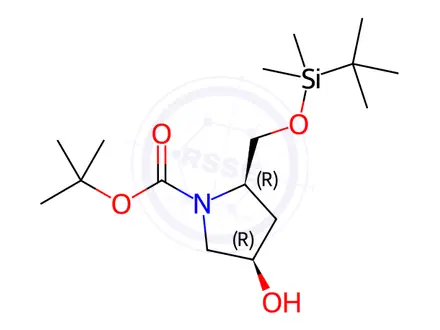 Chemical structure of (2R,4R)-2-[[[(1,1-Dimethylethyl)dimethylsilyl]oxy]methyl]-4-hydroxy-1-pyrrolidinecarboxylic Acid 1,1-Dimethylethyl Ester