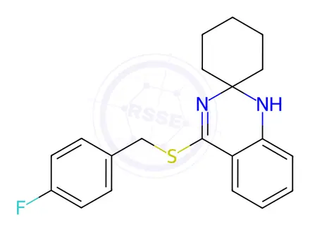 Chemical structure of 4'-((4-Fluorobenzyl)thio)-1'H-spiro[cyclohexane-1,2'-quinazoline]