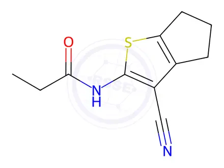 Chemical structure of N-(3-cyano-5,6-dihydro-4H-cyclopenta[b]thiophen-2-yl)propionamide
