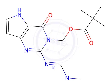 Chemical structure of N1-(Pivaloyloxy)methyl-N2-(dimethylamino)methylene 9-Deazaguanine