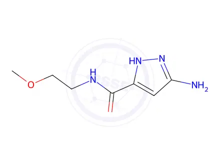 Chemical structure of 3-amino-N-(2-methoxyethyl)-1H-pyrazole-5-carboxamide
