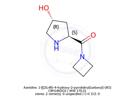 Chemical structure of Azetidine, 1-[[(2S,4R)-4-hydroxy-2-pyrrolidinyl]carbonyl]-(9CI)