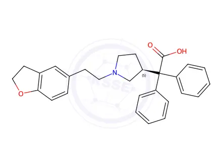 Chemical structure of (S)-2-{1-[2-(2,3-Dihydrobenzofuran-5-yl)ethyl]pyrrolidin-3-yl}2,2-diphenyl Acetic Acid