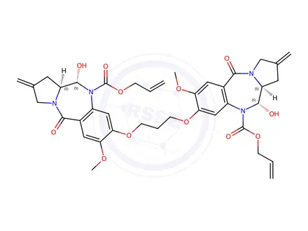 Chemical structure of Diallyl 8,8'-(propane-1,3-diylbis(oxy))(11S,11aS,11'S,11a'S)-bis(11-hydroxy-7-methoxy-2-methylene-5-oxo-2,3,11,11a-tetrahydro-1H-benzo[e]pyrrolo[1,2-a][1,4]diazepine-10(5H)-carboxy