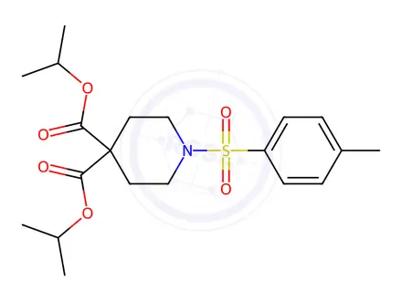 Chemical structure of 4,4-bis(propan-2-yl) 1-(4-methylbenzenesulfonyl)piperidine-4,4-dicarboxylate