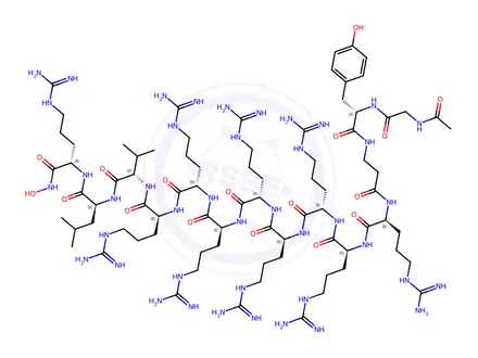 Chemical structure of (S)-2-(3-((S)-2-(2-Acetamidoacetamido)-3-(4-hydroxyphenyl)propanamido)propanamido)-N-((6S,9S,12S,15S,18S,21S,24S,27S,30S,33S)-1,38-diamino-15,18,21,24,27,30-hexakis(3-guanidinoprop