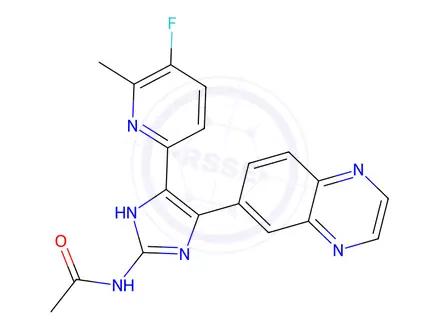 Chemical structure of AcetaMide, N-[5-(5-fluoro-6-Methyl-2-pyridinyl)-4-(6-quinoxalinyl)-1H-iMidazol-2-yl]-