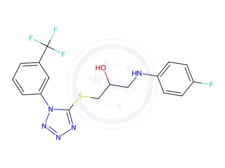 Chemical structure of 1-[(4-fluorophenyl)amino]-3-[1-[3-(trifluoromethyl)phenyl]tetrazol-5-y l]sulfanyl-propan-2-ol