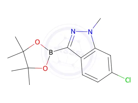 Chemical structure of 6-Chloro-1-methyl-3-(4,4,5,5-tetramethyl-1,3,2-dioxaborolan-2-yl)-1H-indazole